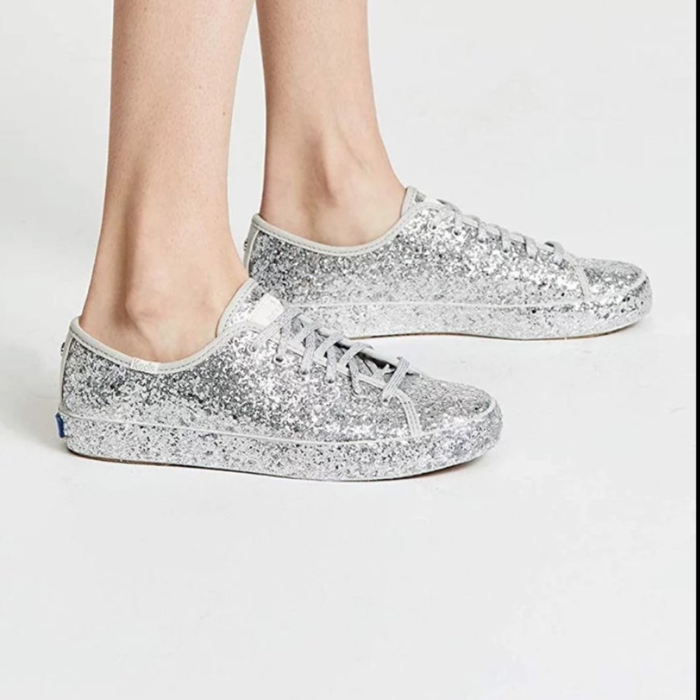 Kate Spade X Keds All Over Glitter Sneakers, Silver Rare - Excellent!!